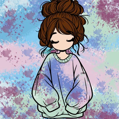 girl with baggy sweatshirt and messy bun