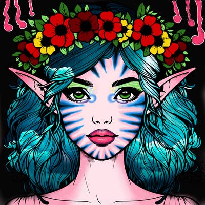 realistic female elf with flower crown