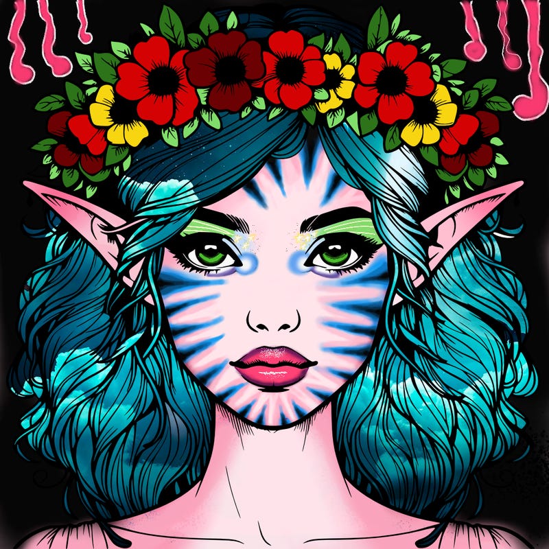 realistic female elf with flower crown