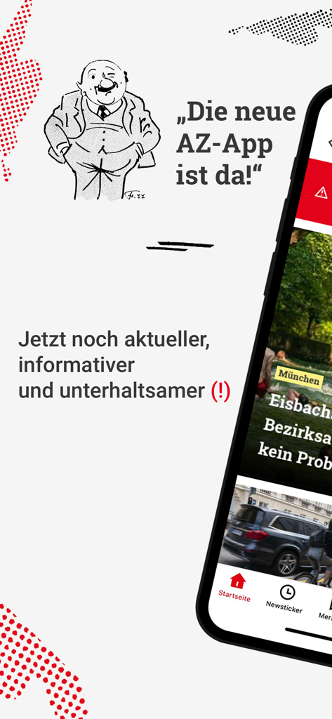 Abendzeitung München - Abendzeitung München news app welcome screen featuring a winking mascot and German text