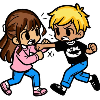 a girl and a boy fighting