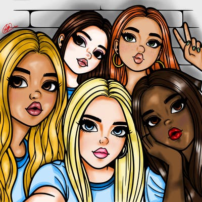 group of teen girls friends y2k up close in a selfie