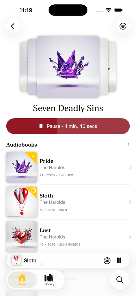 ShelfPlayer - L'app ShelfPlayer mostra una serie di audiolibri e lo stato della riproduzione.