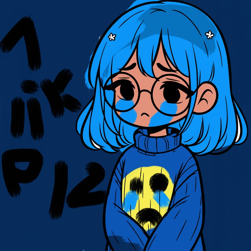 sad girl with glasses in a sweater