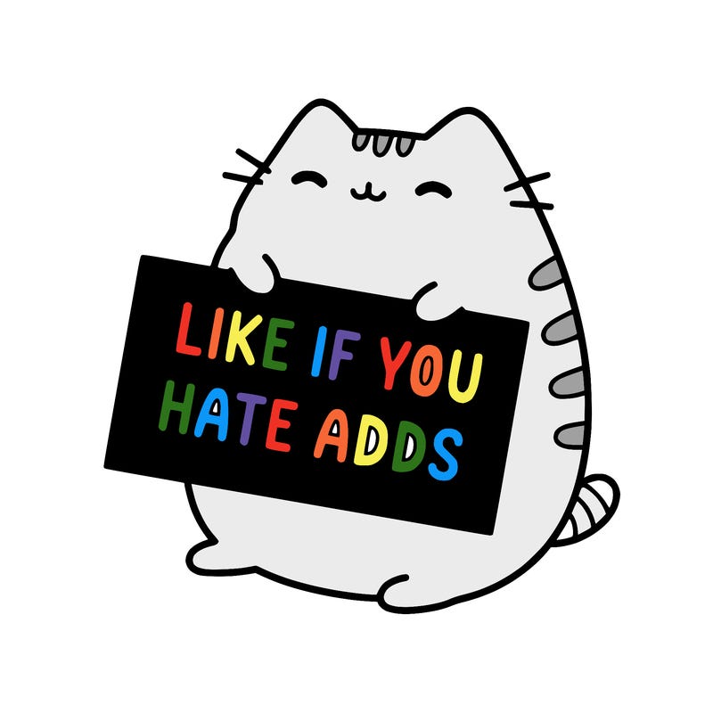 a kawii pusheen cat holding a sign that says like if you hate adds