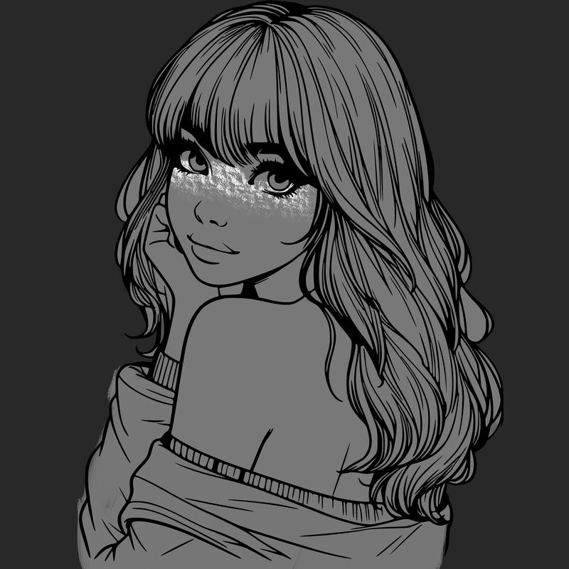 realistic girl with bangs looking over her shoulder