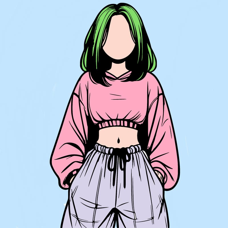 realistic girl faceless with baggy pants and a crop top