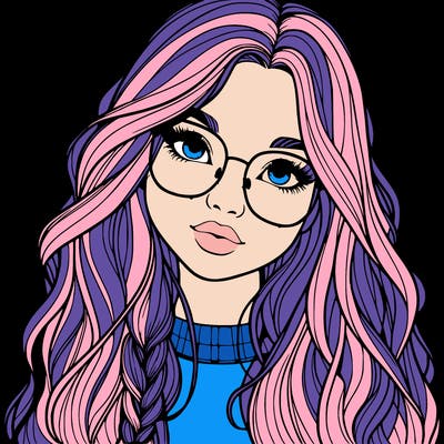 girl with long hair and freckles and glasses realistic