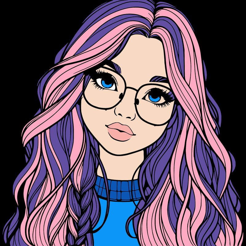 girl with long hair and freckles and glasses realistic