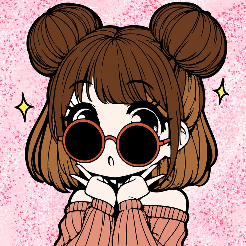 manga girl with hairbuns and sun shape sunglasses