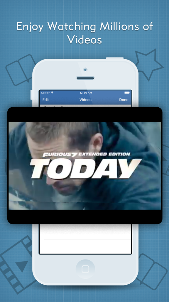 BVideo app interface showing a video player on an iPhone with the text Enjoy Watching Millions of Videos