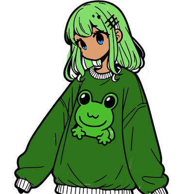 girl wearing frogging sweatshirt