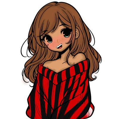 shy pretty girl wearing a sweater that is falling off one shoulder portrait