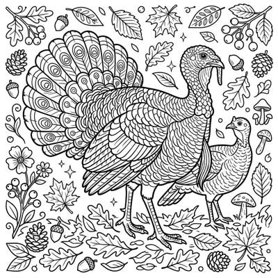 Discover the vibrant world of Ocellated Turkeys with this captivating autumn-themed coloring page. Immerse yourself in the beauty of fall as you bring these unique birds and their woodland surroundings to life.