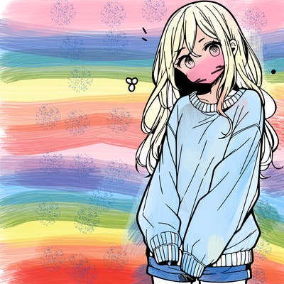 manga teen girl  in a sweater and baggy pants