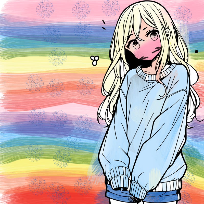 manga teen girl  in a sweater and baggy pants