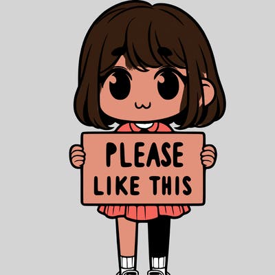 a girl holding a sign that says please like this one