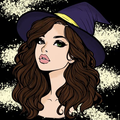 realistic witch girl with wavy hair and lips