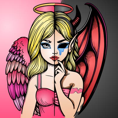 realistic angel half demon