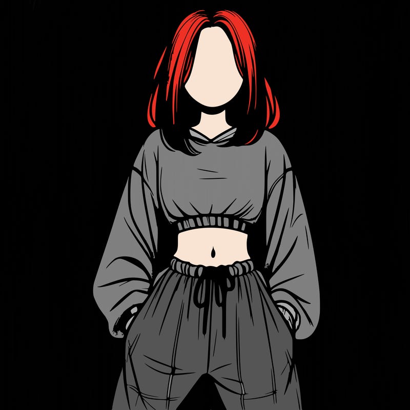 realistic girl faceless with baggy pants and a crop top