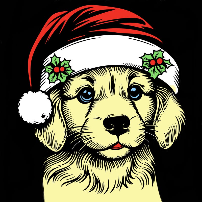 realistic dog wearing a santa hat