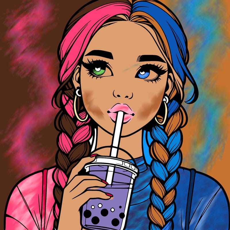realistic girl with braided hair drinking boba