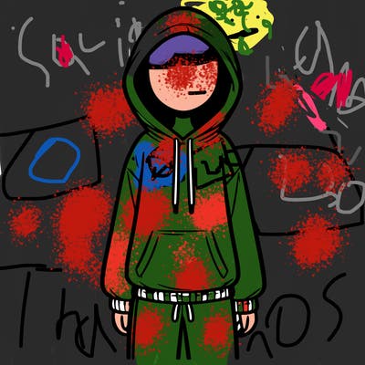 faceless girl in a tracksuit with a hood on and no hair