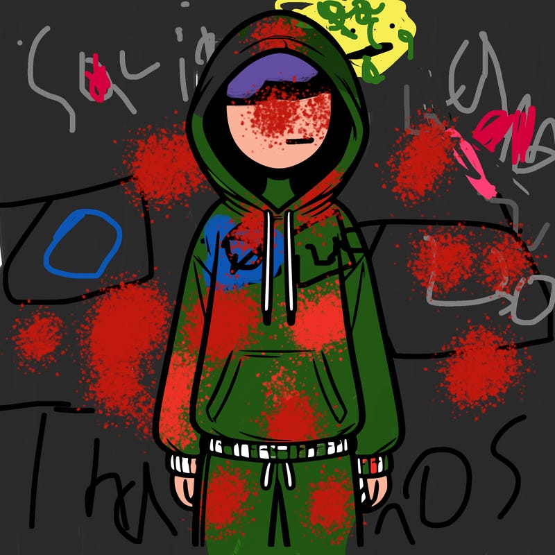 faceless girl in a tracksuit with a hood on and no hair