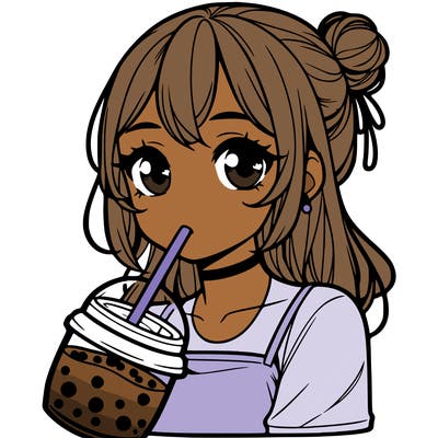 realistic girl with boba