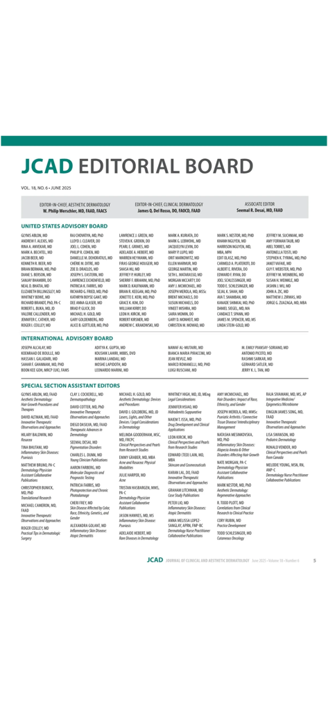 Editorial board and advisory board listing for JCAD medical journal