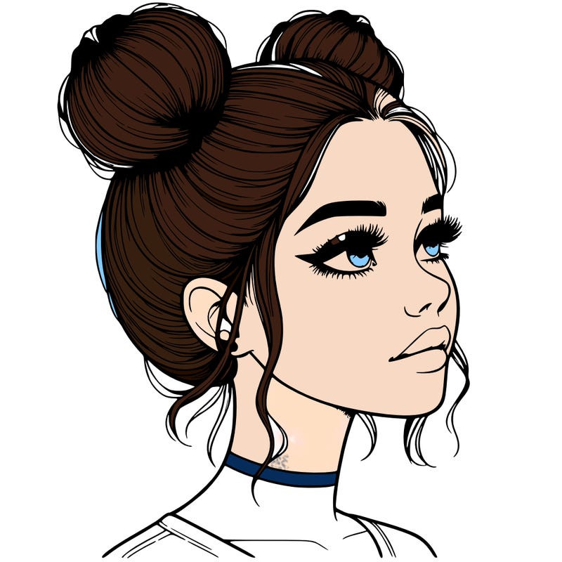 realistic girl with buns on the top of her head