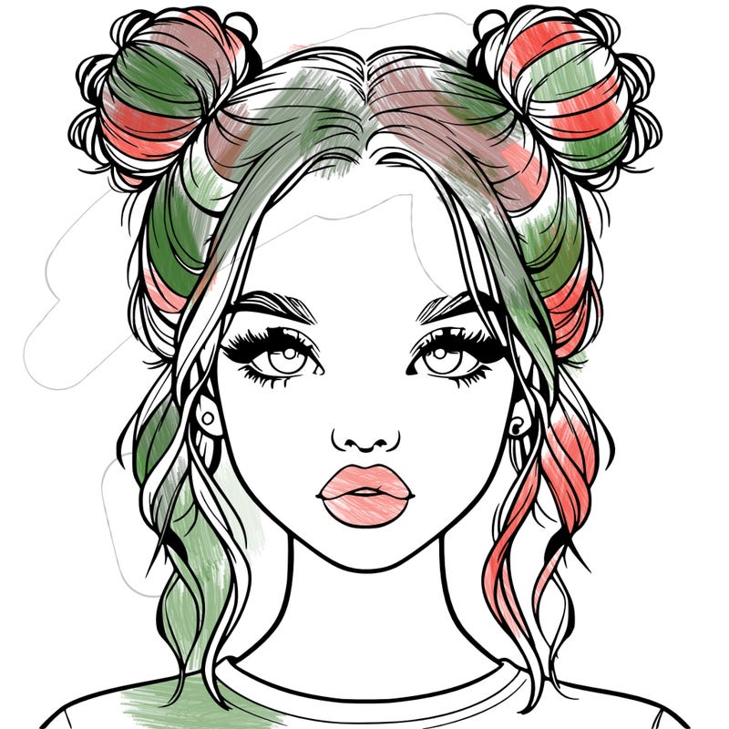 realistic girl with two buns in hair and lips