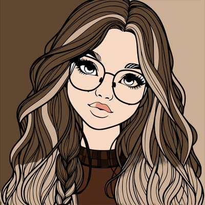 girl with long hair and freckles and glasses realistic