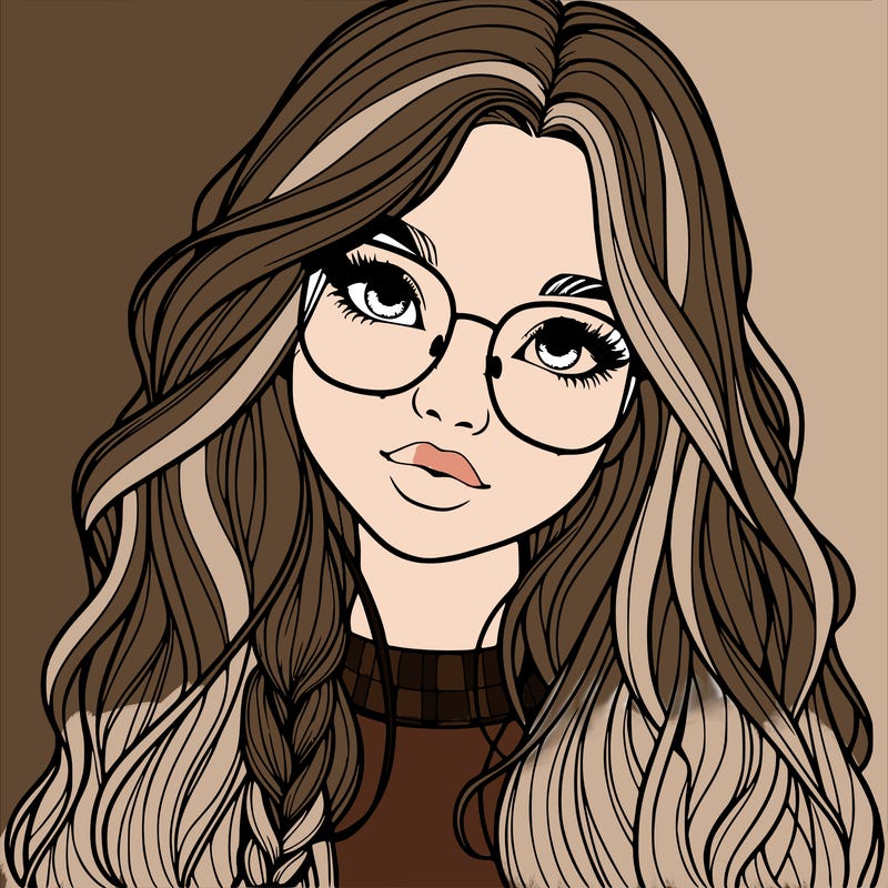 girl with long hair and freckles and glasses realistic