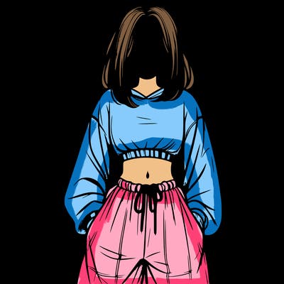 realistic girl faceless with baggy pants and a crop top