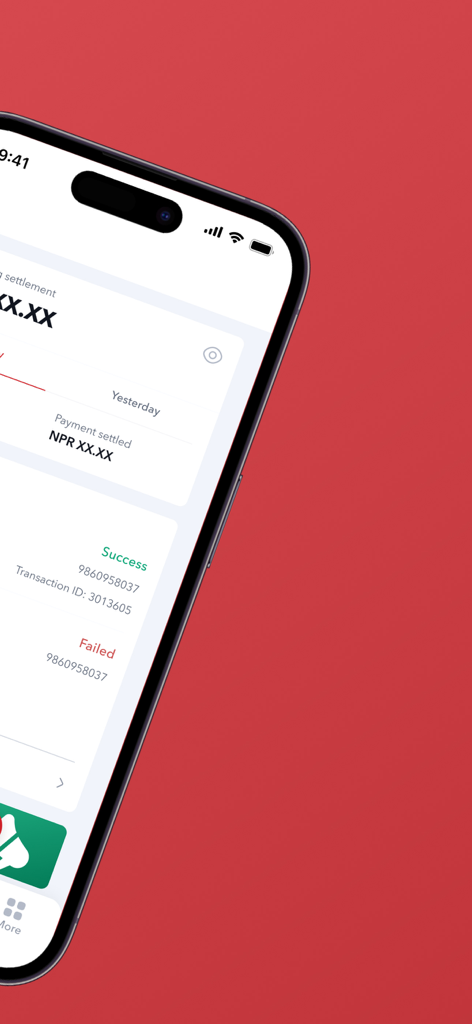 Fonepay Business - Smartphone displaying the Fonepay Business app transaction history with success and failed payment statuses
