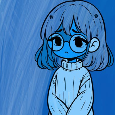 sad girl with glasses in a sweater