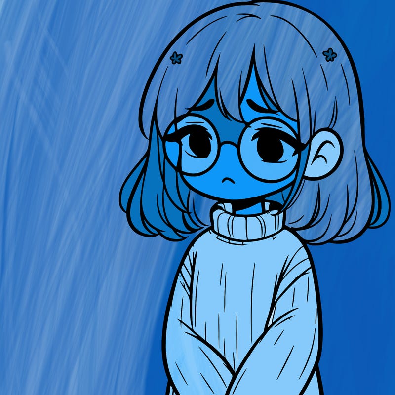 sad girl with glasses in a sweater