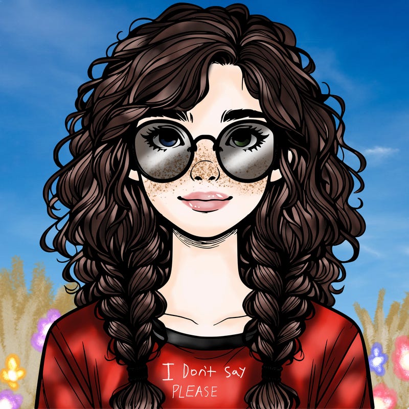 realistic girl with glasses and frizzy hair in braids