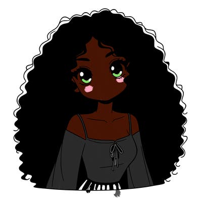 a black anime girl with long afro hair