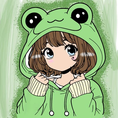 a cute teenage girl wearing a frog hoodie