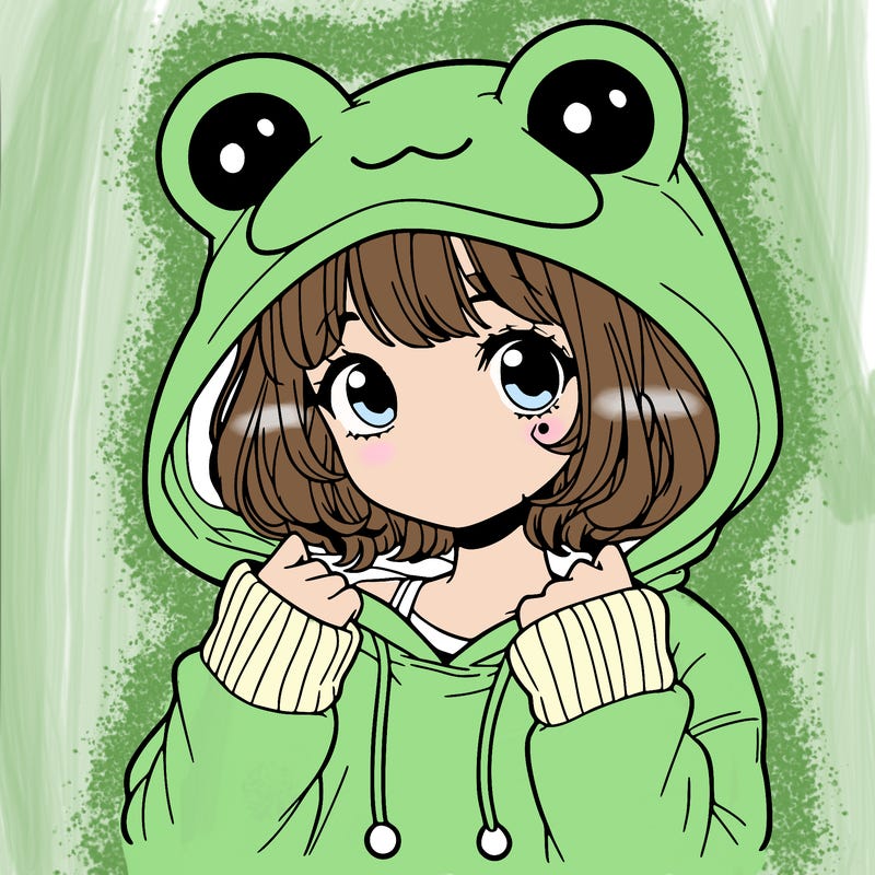 a cute teenage girl wearing a frog hoodie