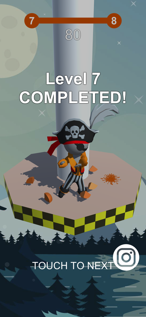 Stack Jump Ball - Stack Jump Ball level completion screen featuring a character with a pirate skin