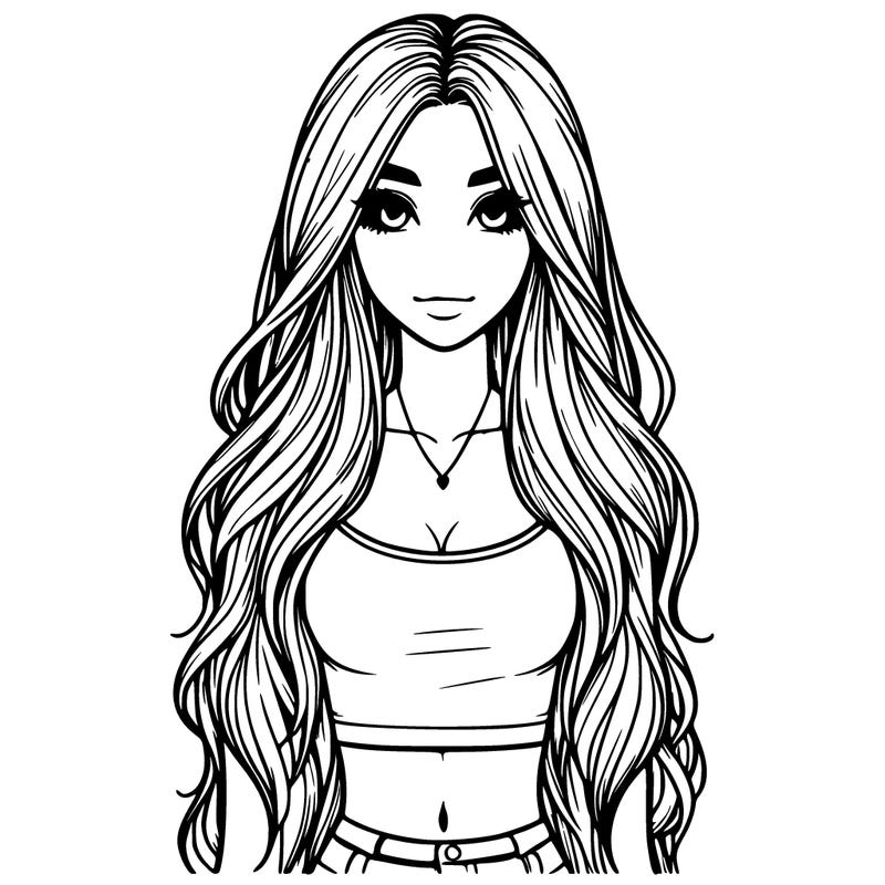 realistic girl with long hair and a crop top