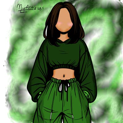 realistic girl faceless with baggy pants and a crop top