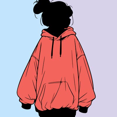 realistic girl with a oversized sweatshirt on and a bun