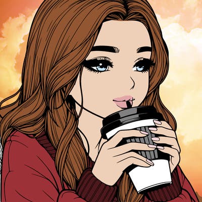 realistic girl drinking coffee