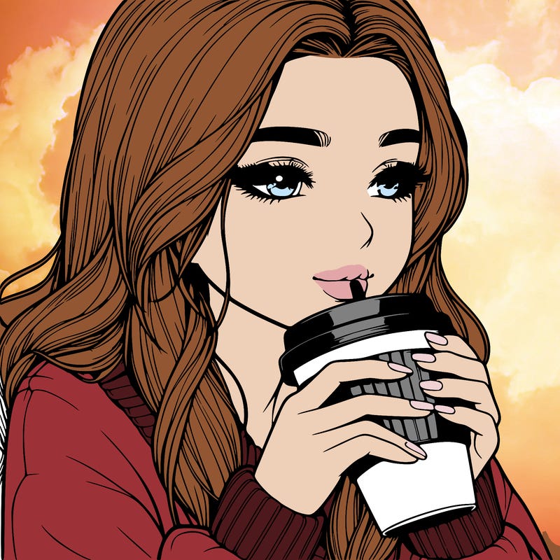 realistic girl drinking coffee