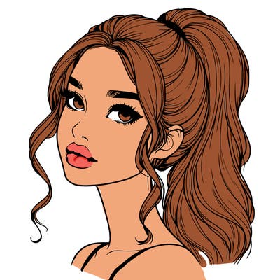 realistic girl with a ponytail on her hair and lips