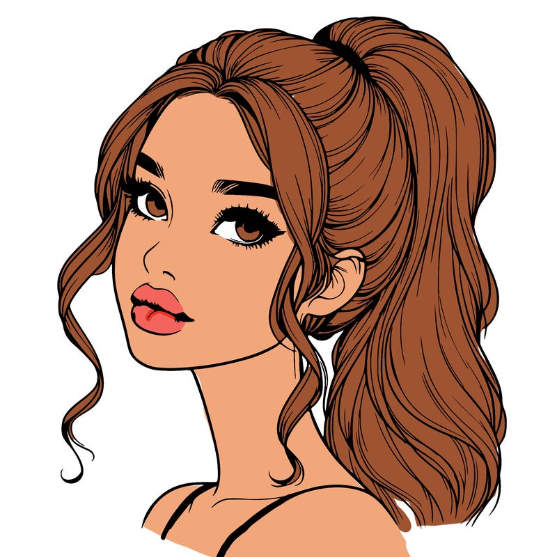 realistic girl with a ponytail on her hair and lips